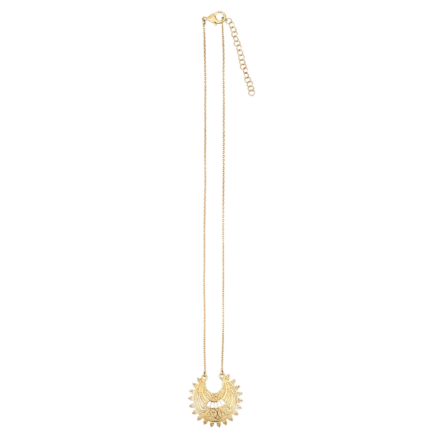 Ottoman Crescent Gold Necklace Filigree Pendant 18k Gold Over Bronze Statement Turkish Jewelry