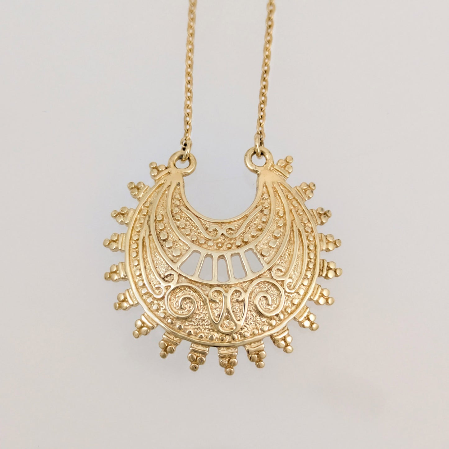 Ottoman Crescent Gold Necklace Filigree Pendant 18k Gold Over Bronze Statement Turkish Jewelry