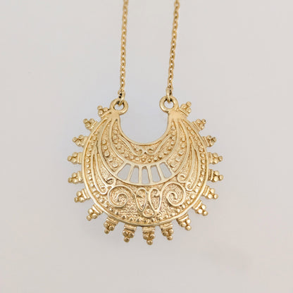Ottoman Crescent Gold Necklace Filigree Pendant 18k Gold Over Bronze Statement Turkish Jewelry