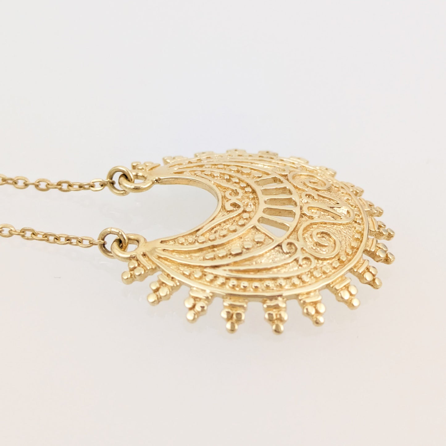 Ottoman Crescent Gold Necklace Filigree Pendant 18k Gold Over Bronze Statement Turkish Jewelry