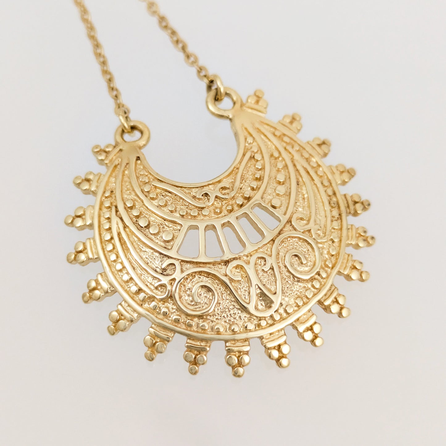 Ottoman Crescent Gold Necklace Filigree Pendant 18k Gold Over Bronze Statement Turkish Jewelry
