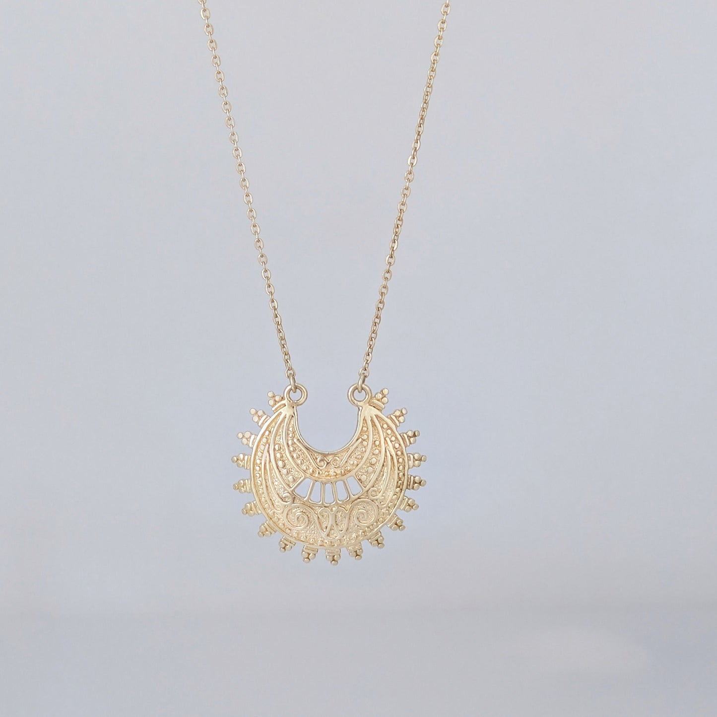 Ottoman Crescent Gold Necklace Filigree Pendant 18k Gold Over Bronze Statement Turkish Jewelry