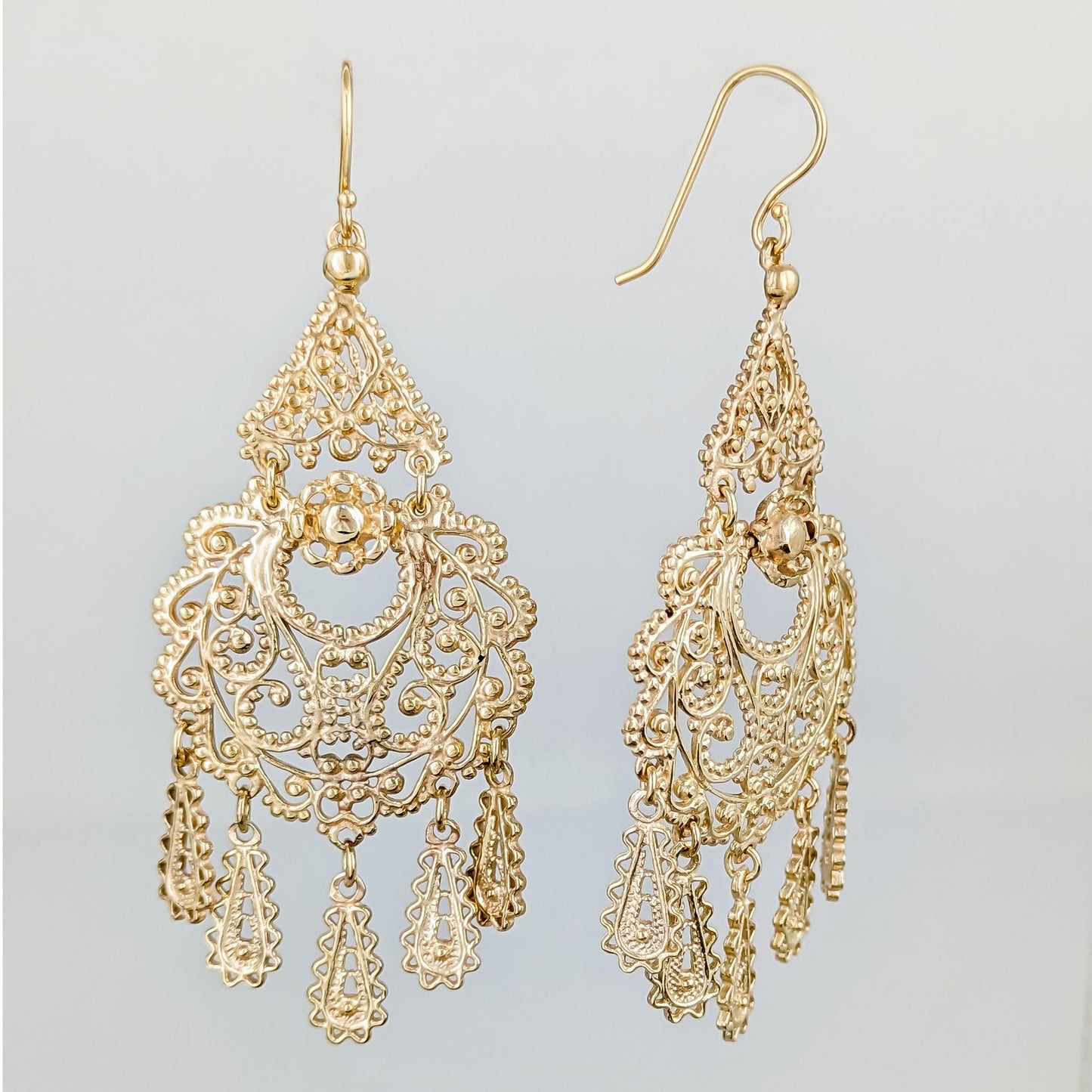 Gold Filigree Chandelier Earrings – Vintage-Inspired 2 3/8 Inch Dangle Earrings