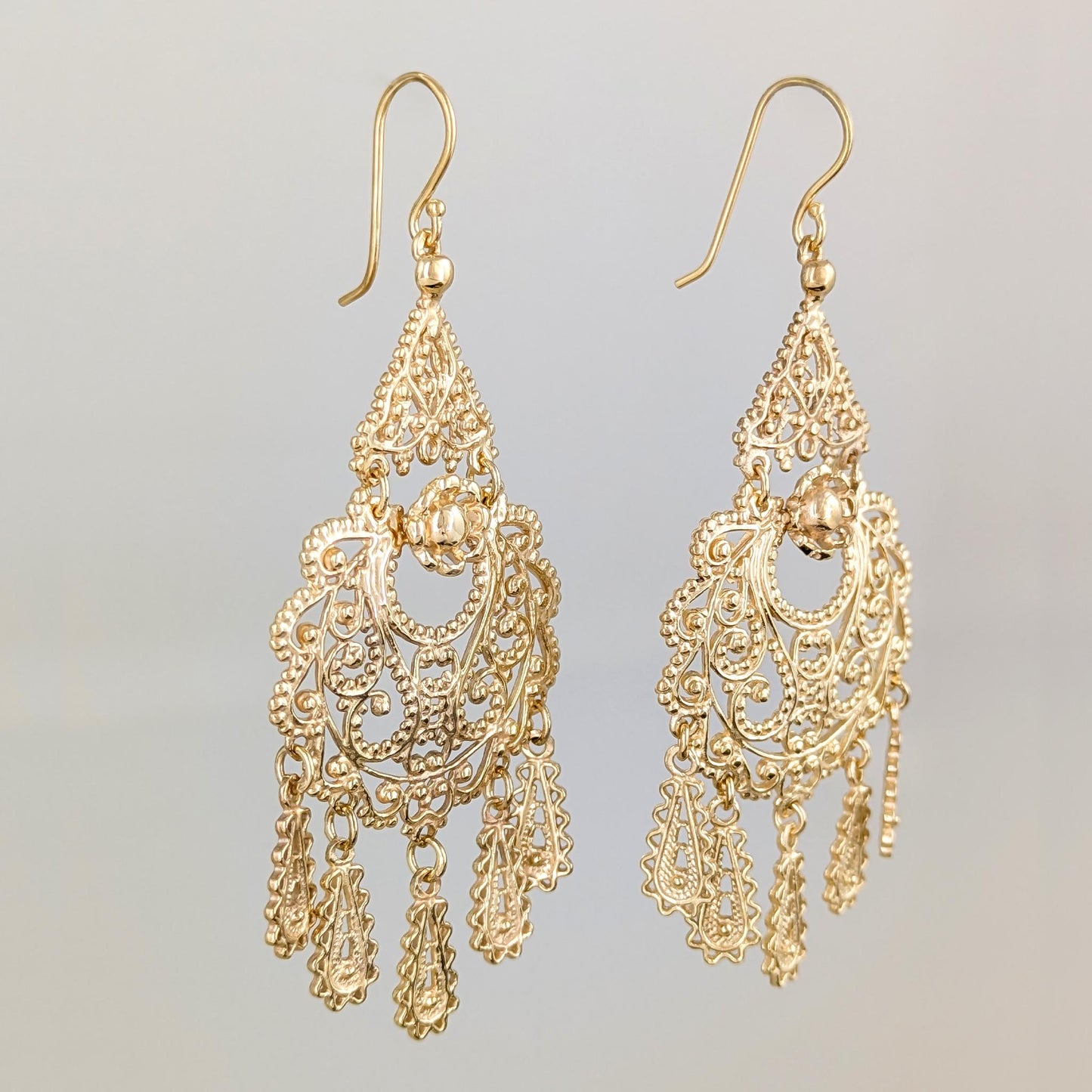 Gold Filigree Chandelier Earrings – Vintage-Inspired 2 3/8 Inch Dangle Earrings