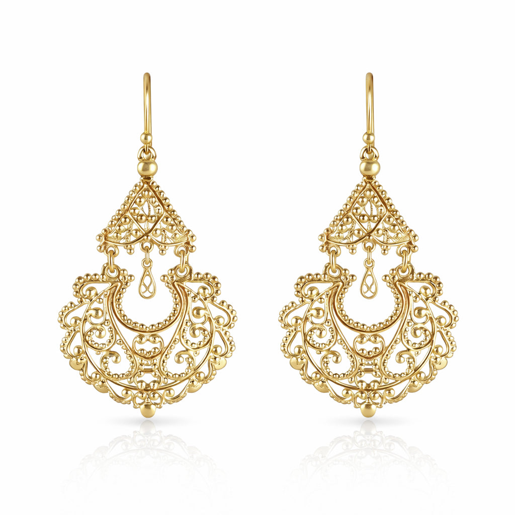 Gold Filigree Chandelier Earrings – Vintage-Inspired Statement Dangle Earrings