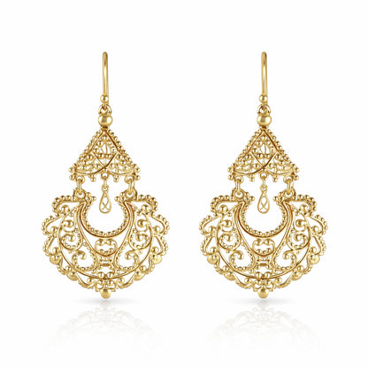Gold Filigree Chandelier Earrings – Vintage-Inspired Statement Dangle Earrings