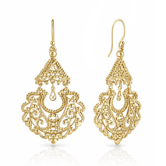 Gold Filigree Chandelier Earrings – Vintage-Inspired Statement Dangle Earrings