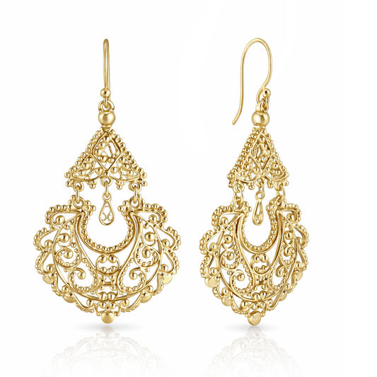Gold Filigree Chandelier Earrings – Vintage-Inspired Statement Dangle Earrings