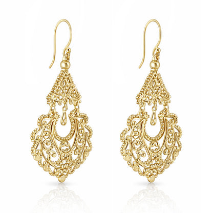Gold Filigree Chandelier Earrings – Vintage-Inspired Statement Dangle Earrings