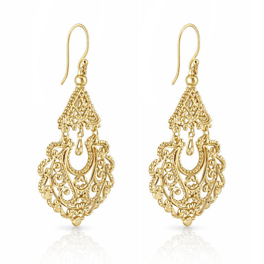 Gold Filigree Chandelier Earrings – Vintage-Inspired Statement Dangle Earrings
