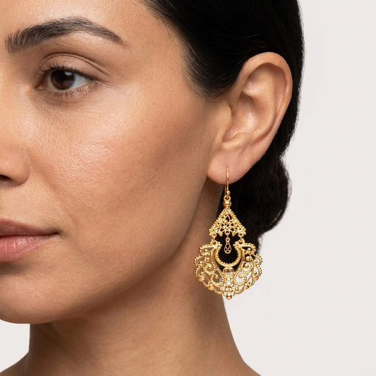 Gold Filigree Chandelier Earrings – Vintage-Inspired Statement Dangle Earrings