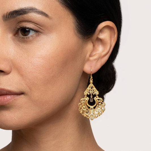Gold Filigree Chandelier Earrings – Vintage-Inspired Statement Dangle Earrings