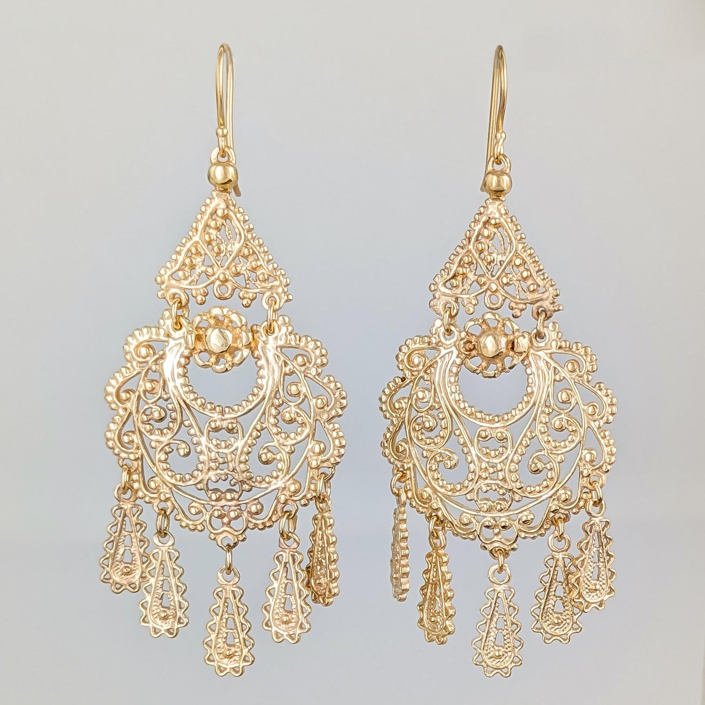 Gold Filigree Chandelier Earrings – Vintage-Inspired 2 3/8 Inch Dangle Earrings