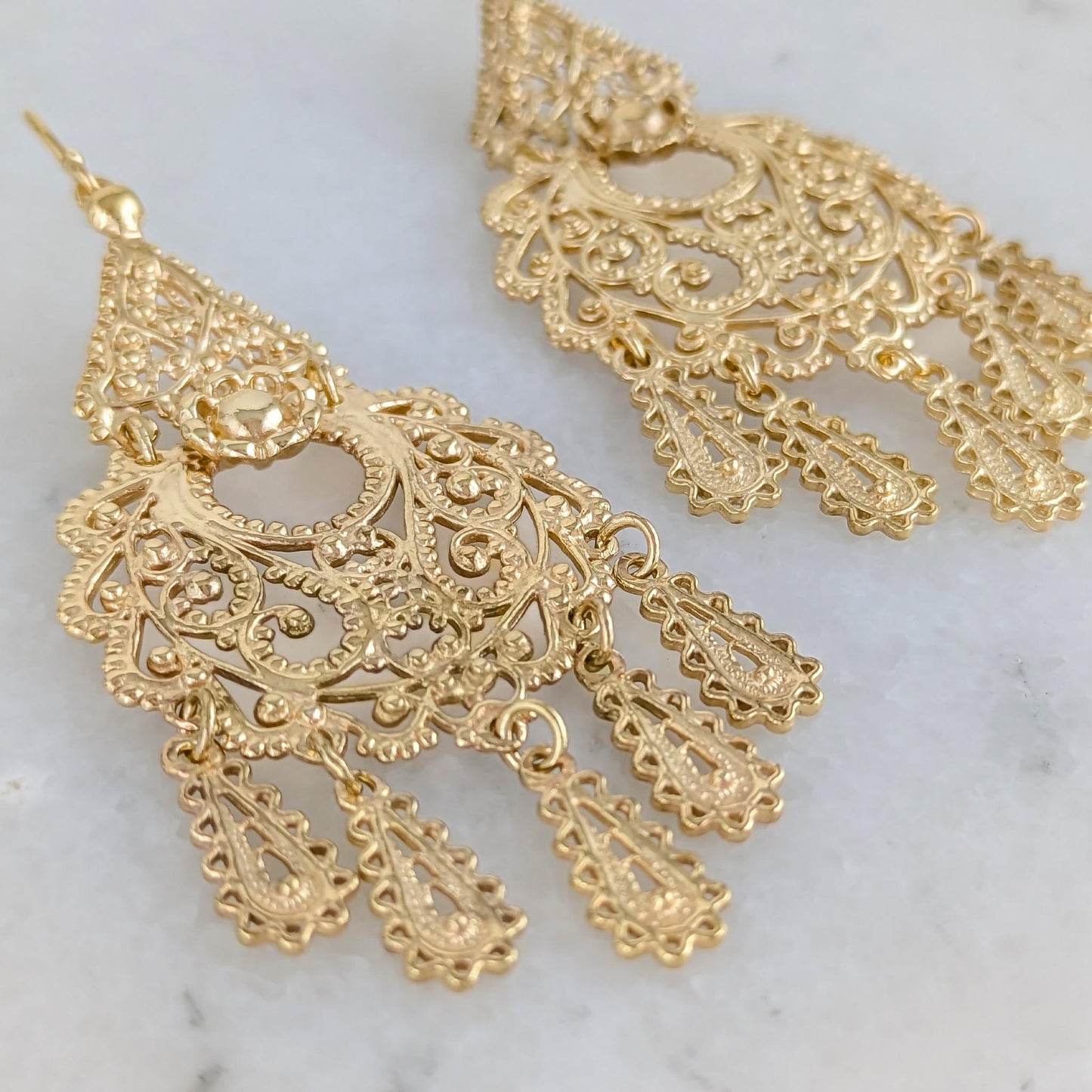 Gold Filigree Chandelier Earrings – Vintage-Inspired 2 3/8 Inch Dangle Earrings