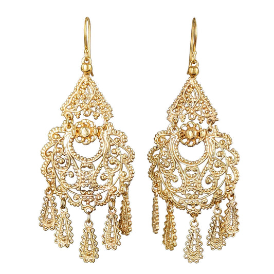 Gold Filigree Chandelier Earrings – Vintage-Inspired 2 3/8 Inch Dangle Earrings