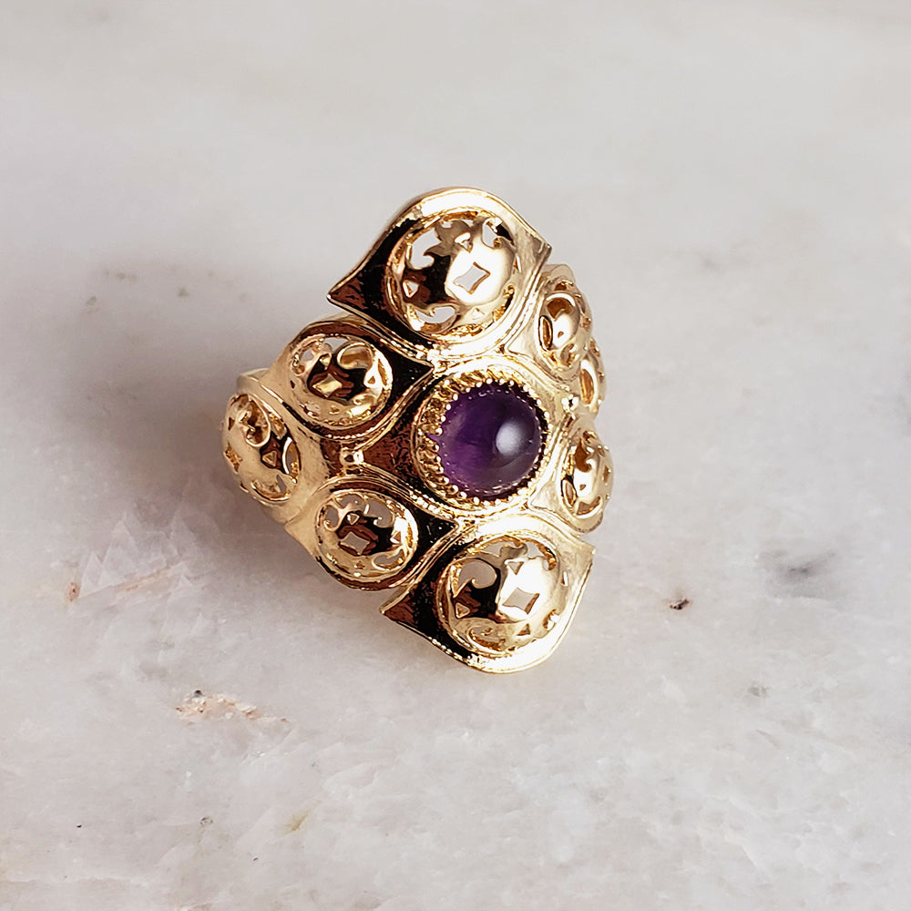 Topkapi Palace-Inspired Ring with Ruby Zoisite / Amethyst - 18K Gold Plated