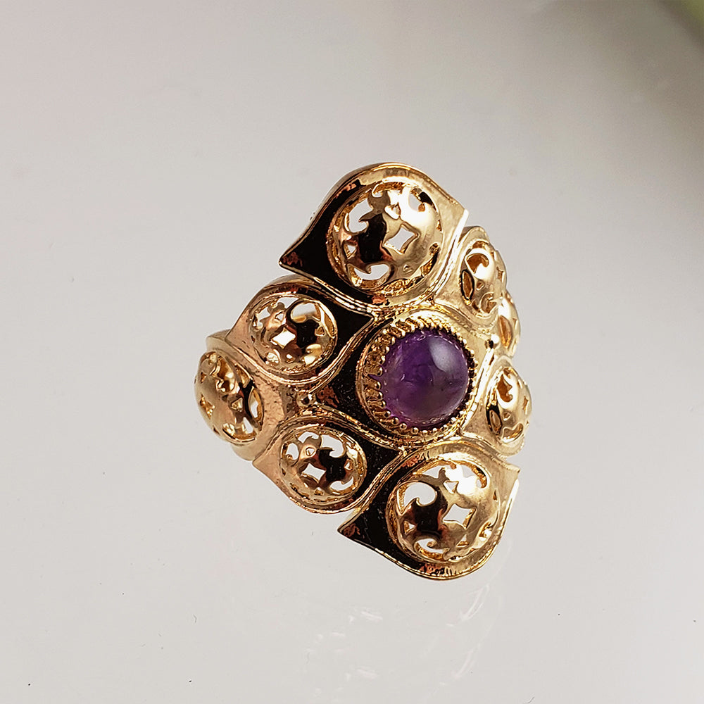 Topkapi Palace-Inspired Ring with Ruby Zoisite / Amethyst - 18K Gold Plated