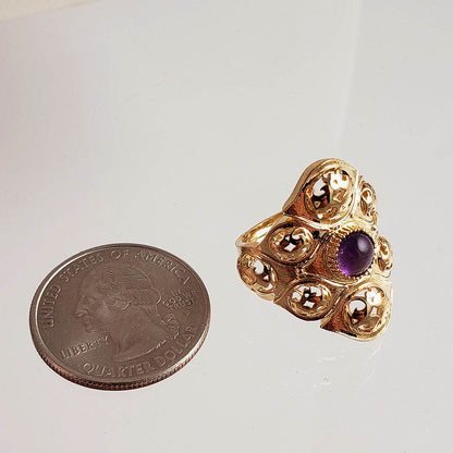 Filigree Ring with Ruby Zoisite or Amethyst – Bold Gold Statement Ring with 6mm Gemstone - TurkishBling