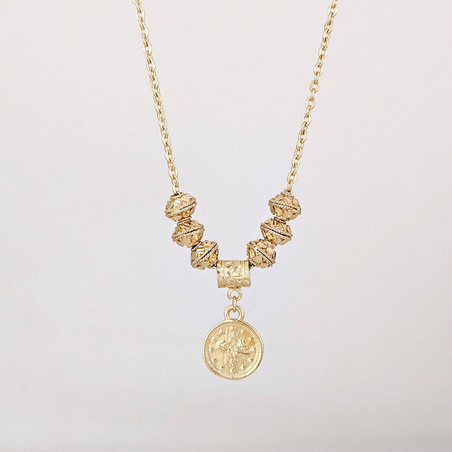 Coin Charm Beaded Necklace Adjustable Gold Necklace