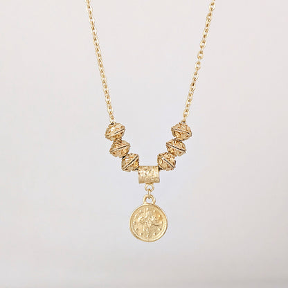 Coin Charm Beaded Necklace Adjustable Gold Necklace