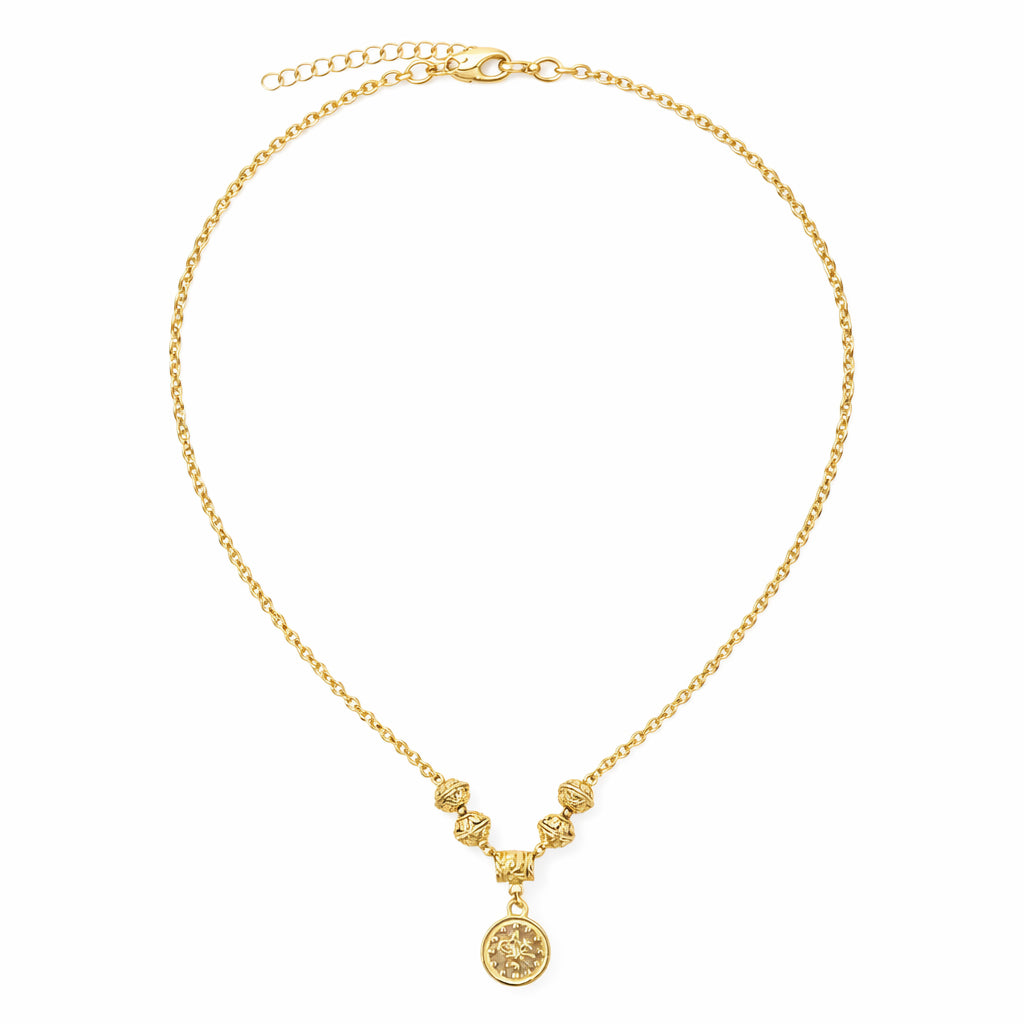 Coin Charm Beaded Necklace Adjustable Gold Necklace