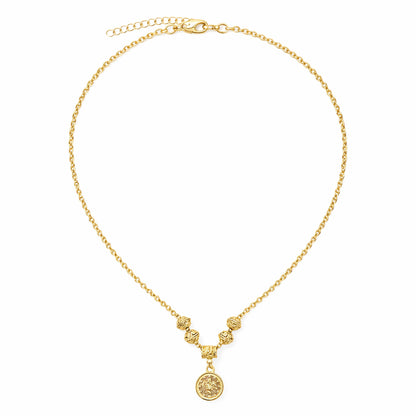 Coin Charm Beaded Necklace Adjustable Gold Necklace