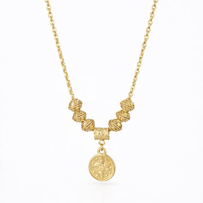 Coin Charm Beaded Necklace Adjustable Gold Necklace