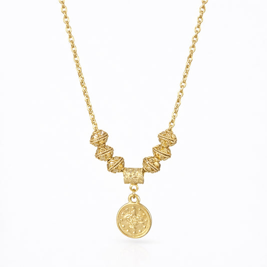 Coin Charm Beaded Necklace Adjustable Gold Necklace