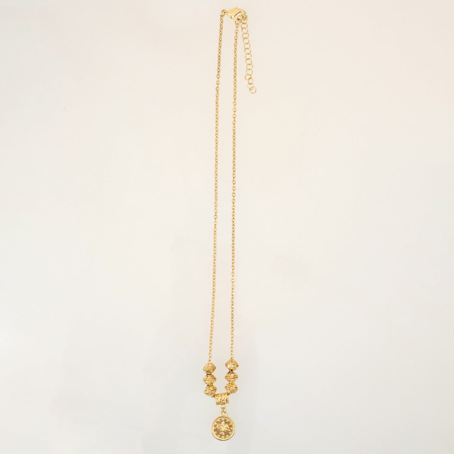 Coin Charm Beaded Necklace Adjustable Gold Necklace