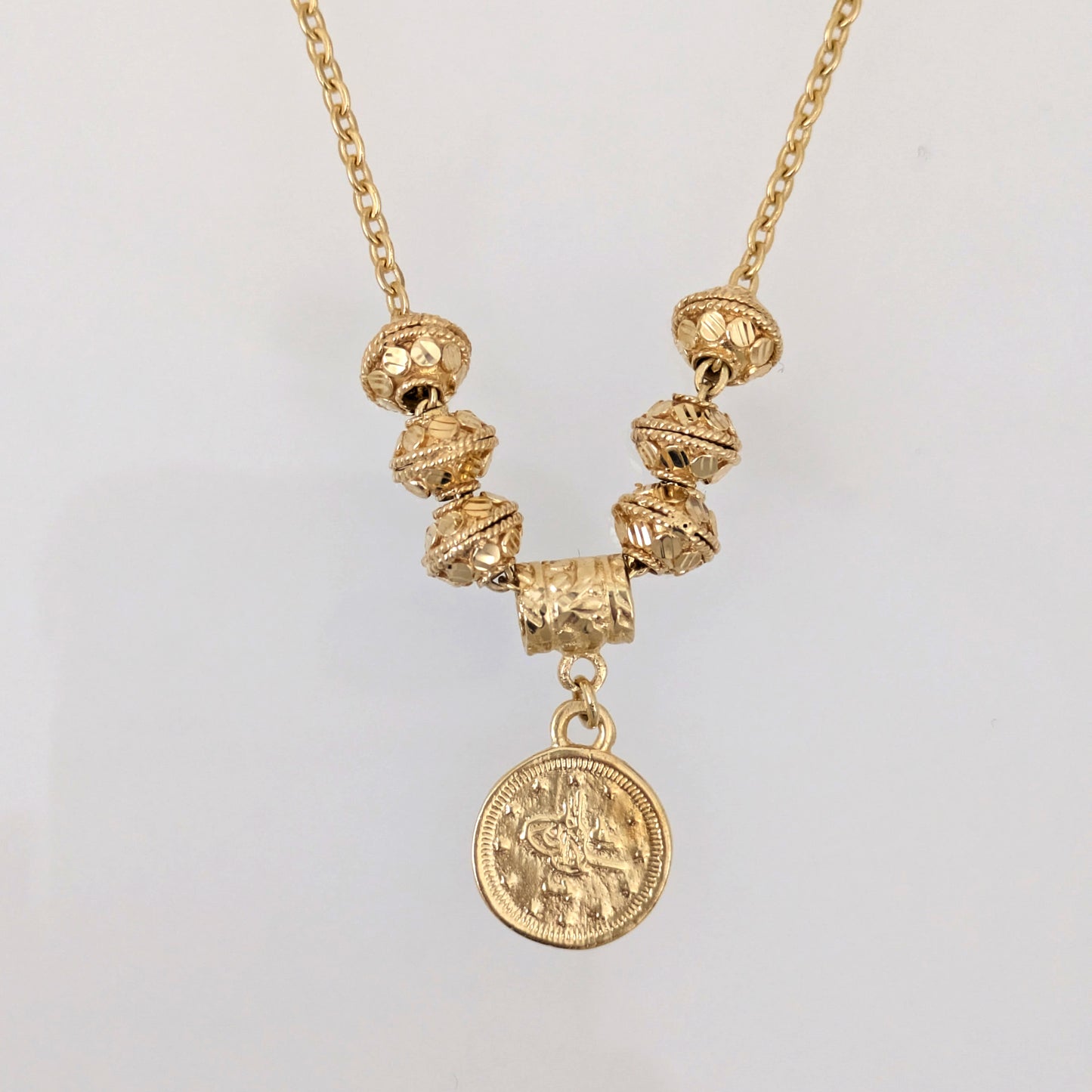 Coin Charm Beaded Necklace Adjustable Gold Necklace