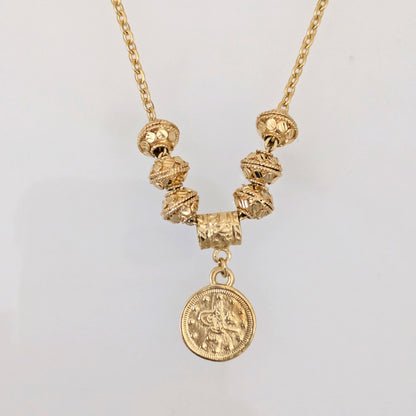 Coin Charm Beaded Necklace Adjustable Gold Necklace