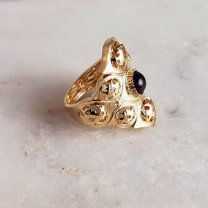 Filigree Ring with Ruby Zoisite or Amethyst – Bold Gold Statement Ring with 6mm Gemstone - TurkishBling