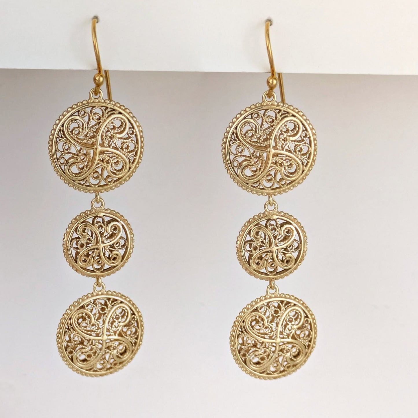 Triple Filigree Disc Drop Earrings