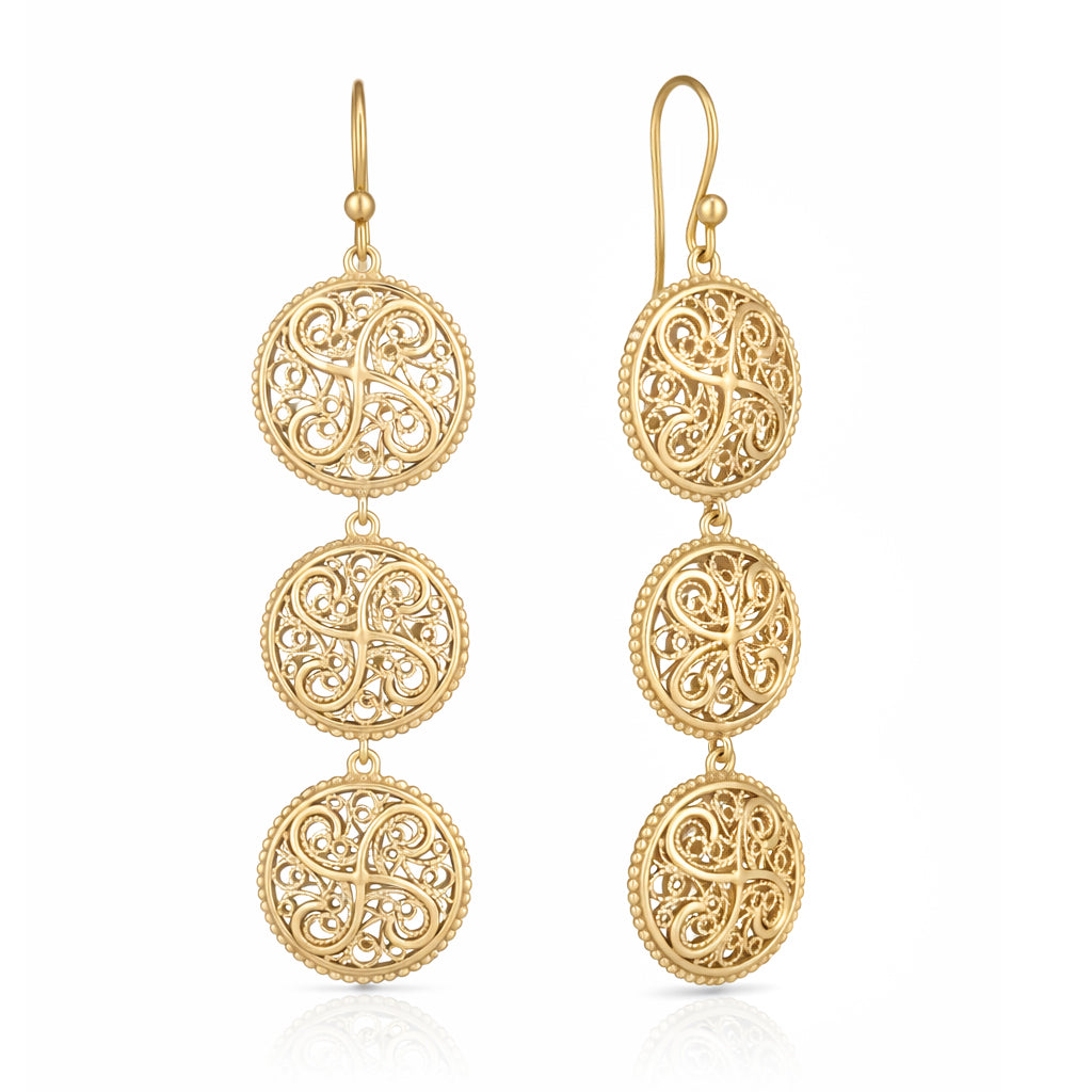 Triple Filigree Disc Drop Earrings