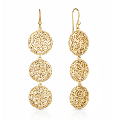 Triple Filigree Disc Drop Earrings