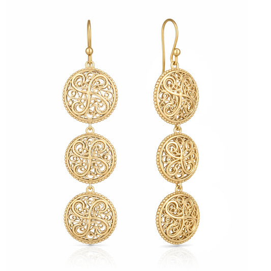 Triple Filigree Disc Drop Earrings