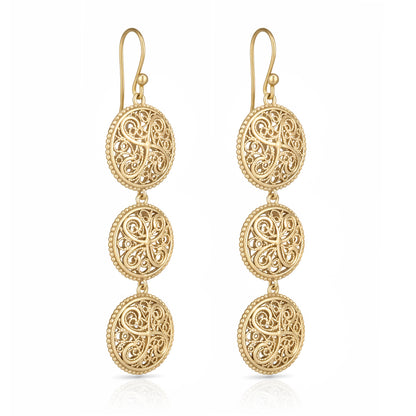 Triple Filigree Disc Drop Earrings