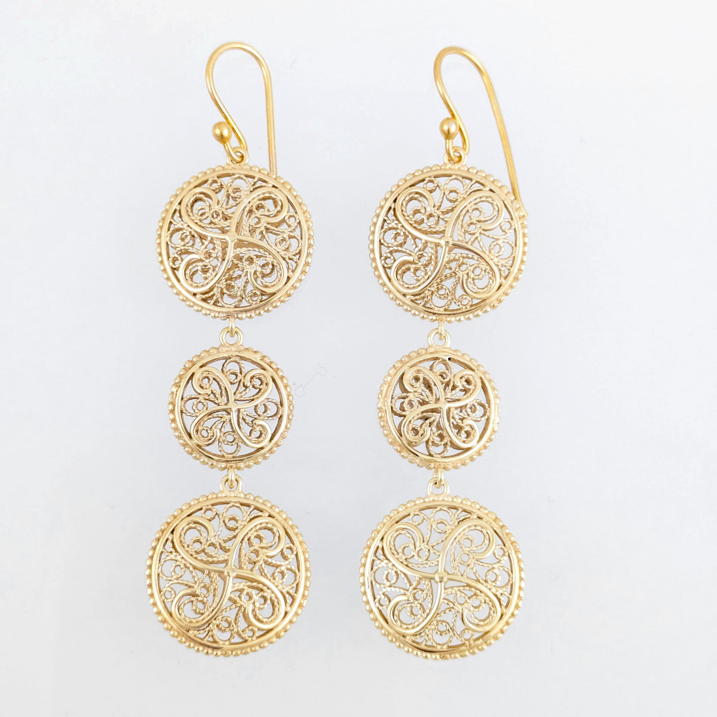 Triple Filigree Disc Drop Earrings