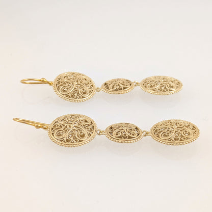 Triple Filigree Disc Drop Earrings