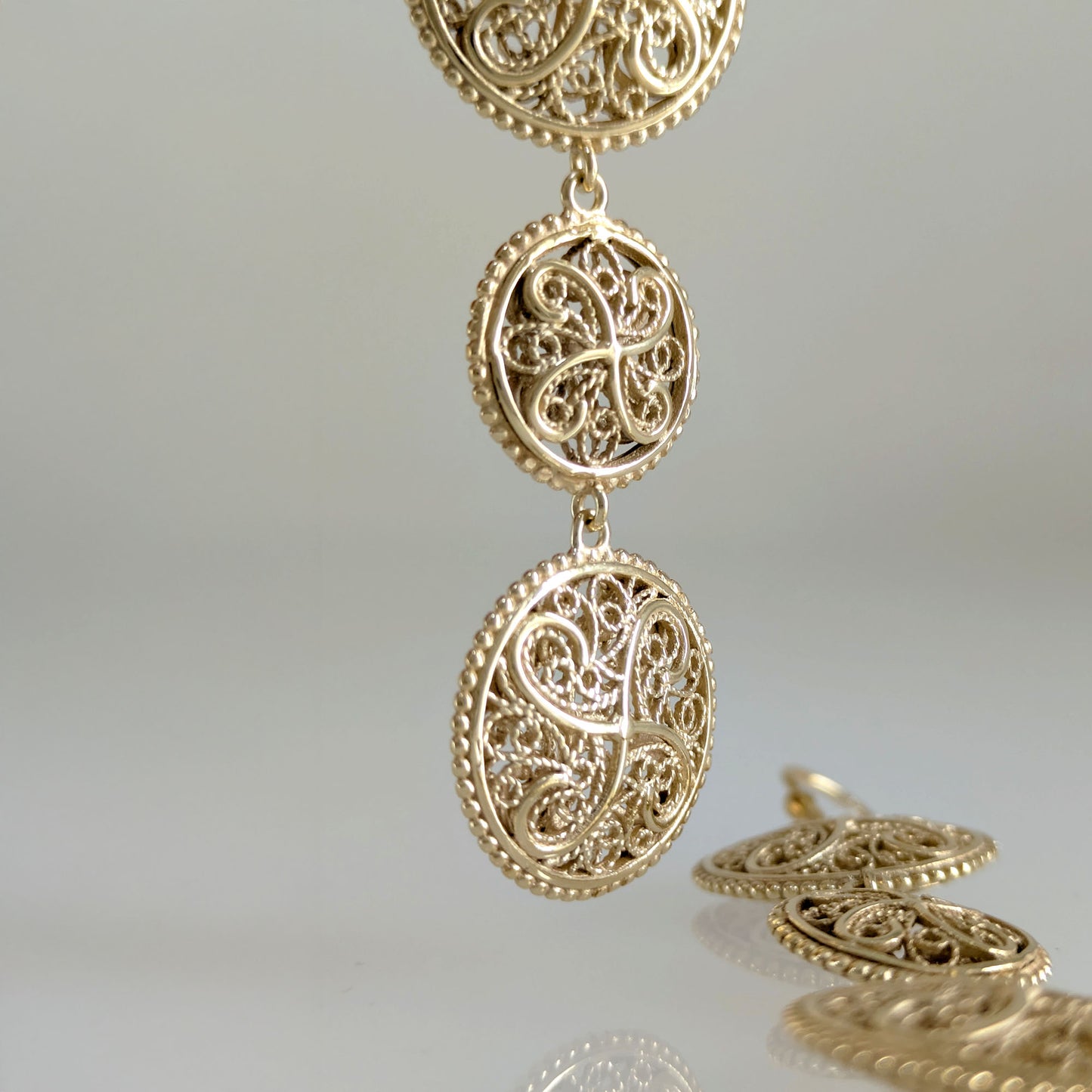 Triple Filigree Disc Drop Earrings