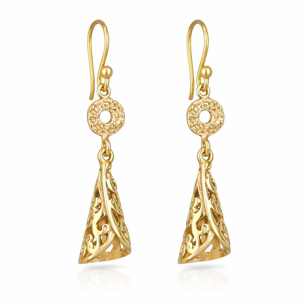 Filigree Cone Drop Earrings with Open Scroll Detail