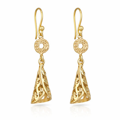 Filigree Cone Drop Earrings with Open Scroll Detail