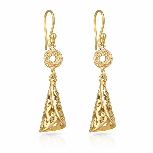 Filigree Cone Drop Earrings with Open Scroll Detail