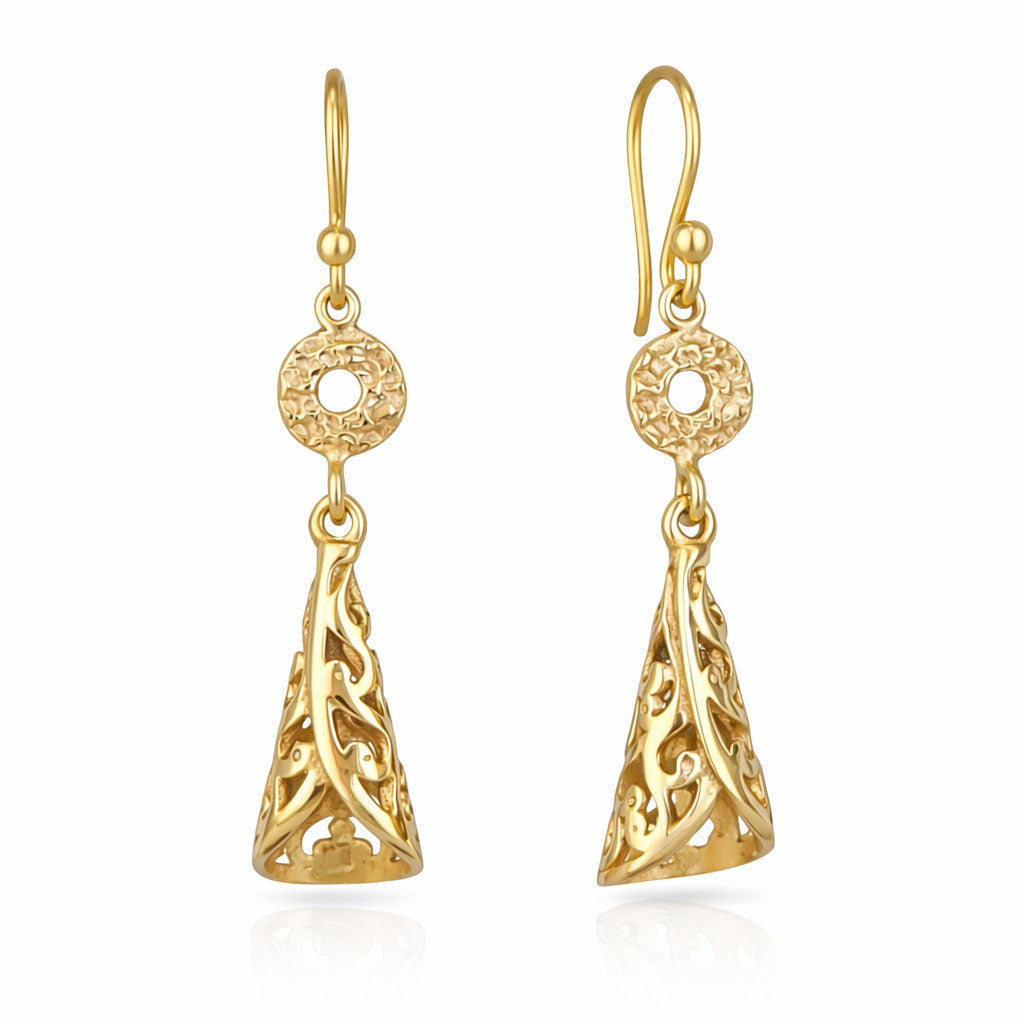 Filigree Cone Drop Earrings with Open Scroll Detail