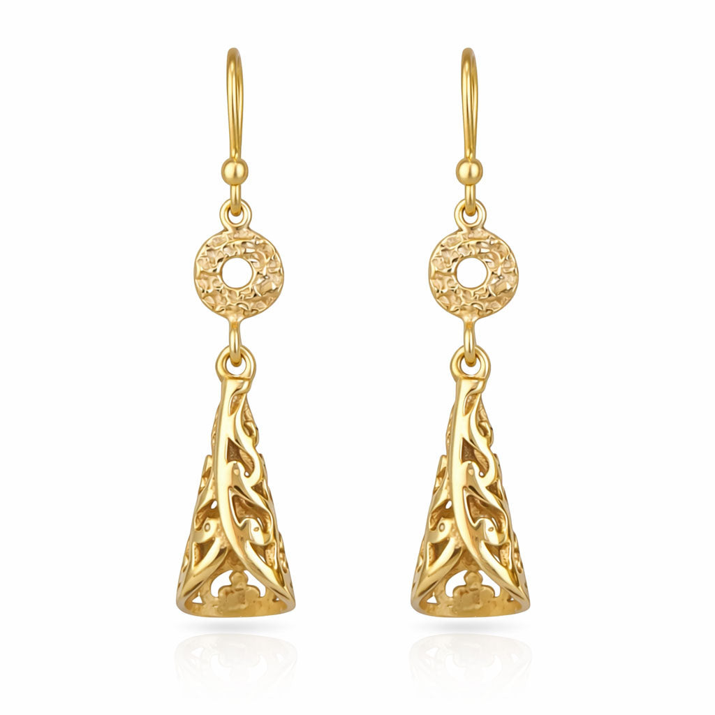 Filigree Cone Drop Earrings with Open Scroll Detail