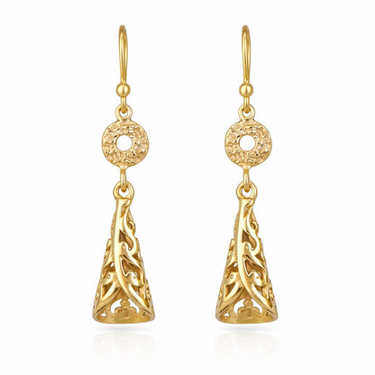 Filigree Cone Drop Earrings with Open Scroll Detail