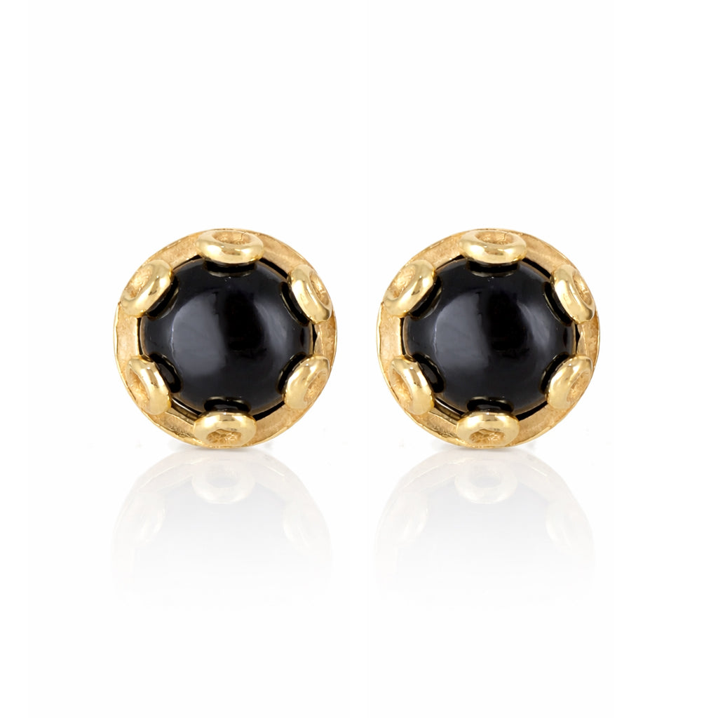 Black Onyx Stud Earrings Floral Frame