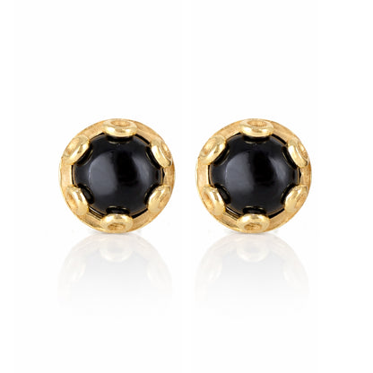 Black Onyx Stud Earrings Floral Frame