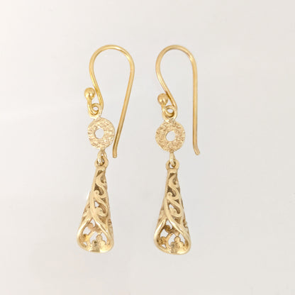 Filigree Cone Drop Earrings with Open Scroll Detail