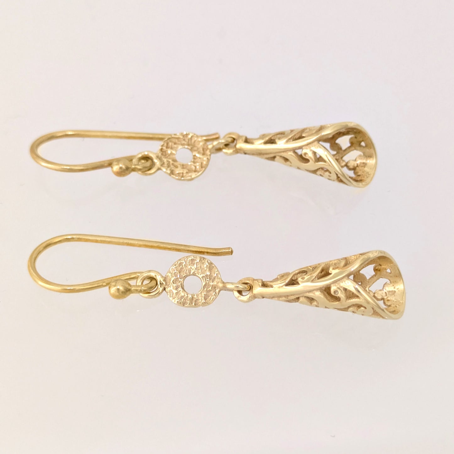 Filigree Cone Drop Earrings with Open Scroll Detail